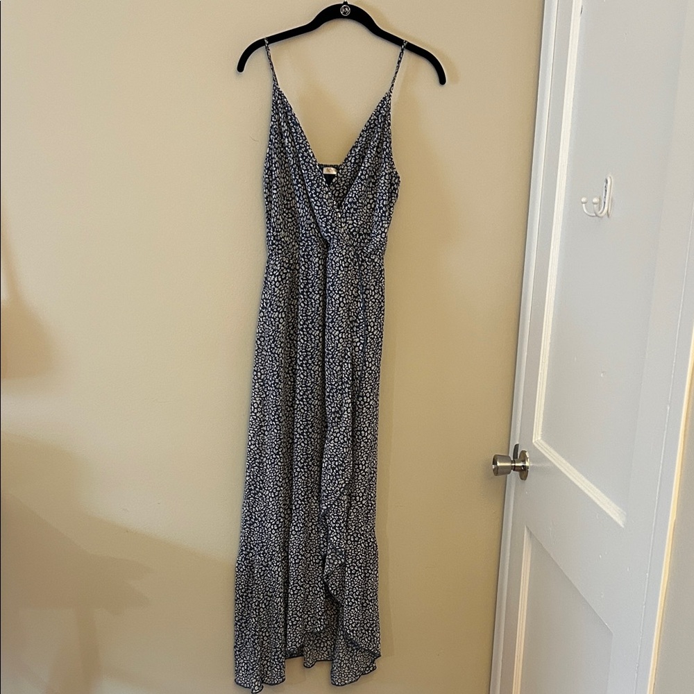 Blue Floral Maxi Dress with Adjustable Spaghetti Straps